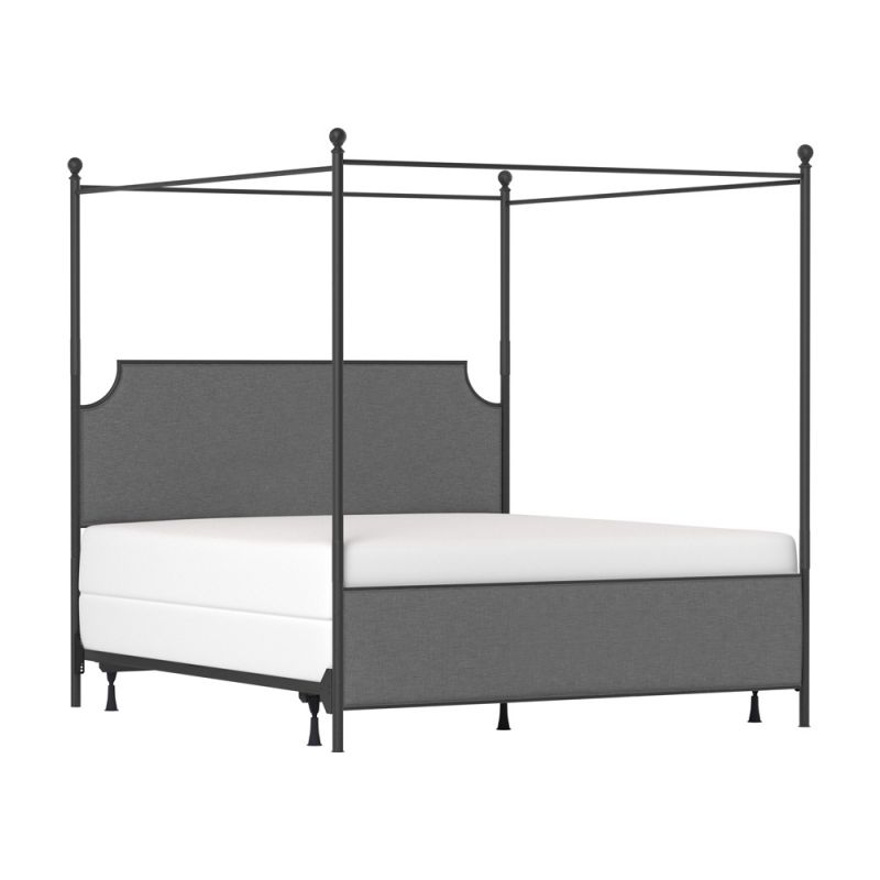 Hillsdale Furniture - McArthur King Metal and Upholstered Canopy Bed, Matte Black with Gray Fabric - 2717BKCR
