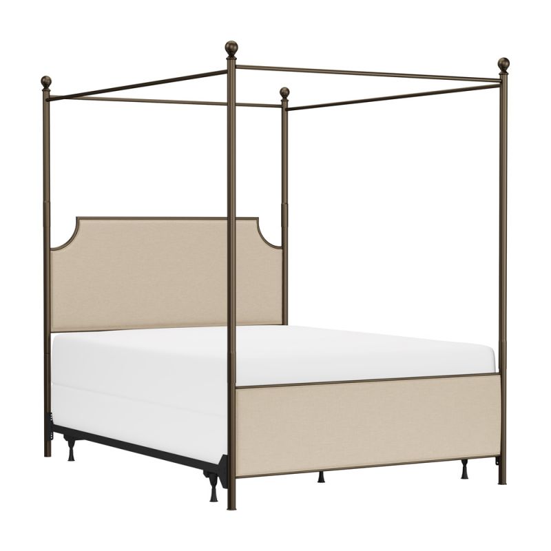 Hillsdale Furniture - McArthur Queen Metal and Upholstered Canopy Bed, Bronze with Linen Stone Fabric - 1826BQPR