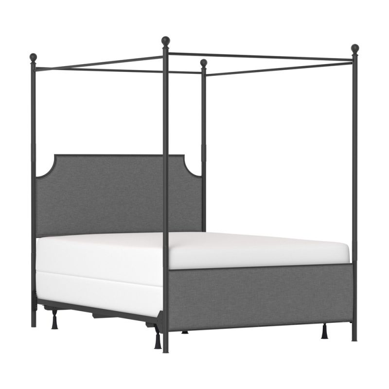 Hillsdale Furniture - McArthur Queen Metal and Upholstered Canopy Bed, Matte Black with Gray Fabric - 2717BQCR