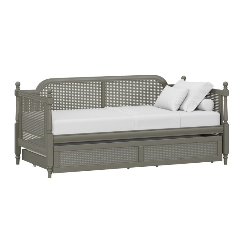 Hillsdale Furniture - Melanie Wood and Cane Twin Daybed with Trundle, French Gray - 2167DBTG