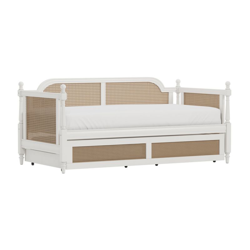 Hillsdale Furniture - Melanie Wood and Cane Twin Daybed with Trundle, White - 2167DBT