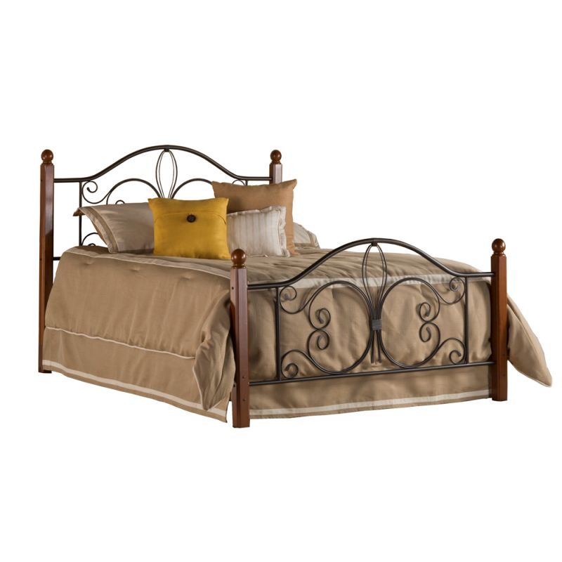 Hillsdale Furniture - Milwaukee Queen Metal Bed with Cherry Wood Posts, Textured Black - 1422BQRP