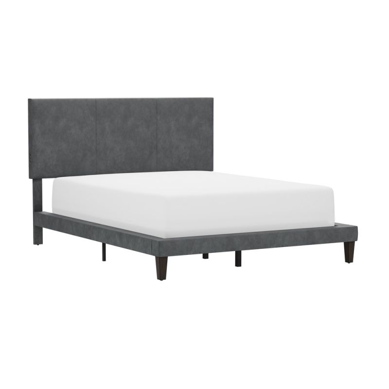 Hillsdale Furniture - Muellen Upholstered Platform Full Bed with 2 Dual USB Ports, Graphite Gray Vinyl - 2747-460