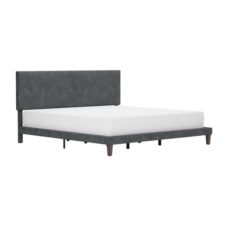 Hillsdale Furniture - Muellen Upholstered Platform King Bed with 2 Dual USB Ports, Graphite Gray Vinyl - 2747-660