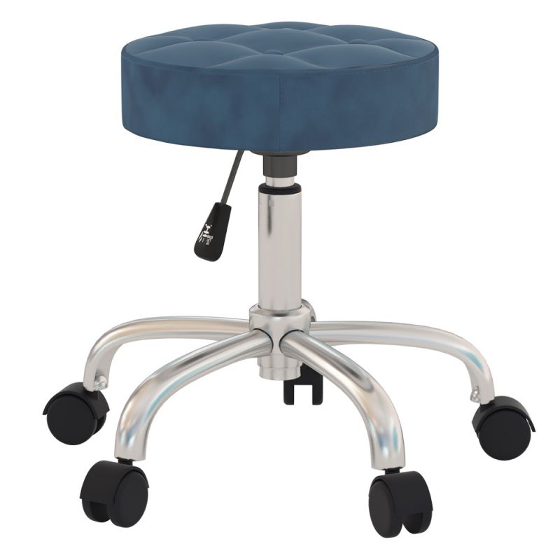 Hillsdale Furniture - Nora Metal Adjustable Backless Vanity/Office Stool, Chrome with Chrome with Blue Velvet - 51099
