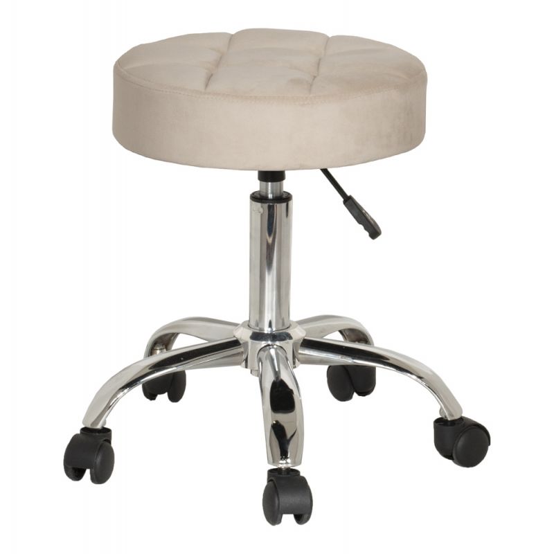 Hillsdale Furniture - Nora Metal Adjustable Backless Vanity/Office Stool, Chrome with Cream Velvet - 51100