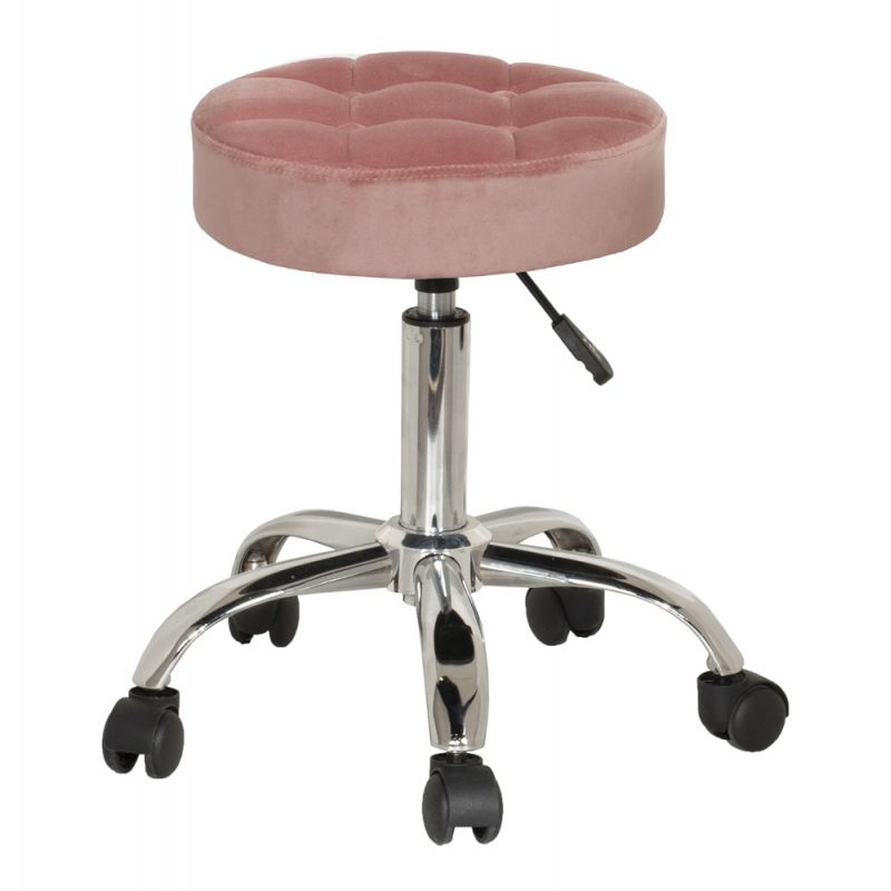 Hillsdale Furniture - Nora Metal Adjustable Backless Vanity/Office Stool, Chrome with Chrome with Dusty Pink Velvet - 51101