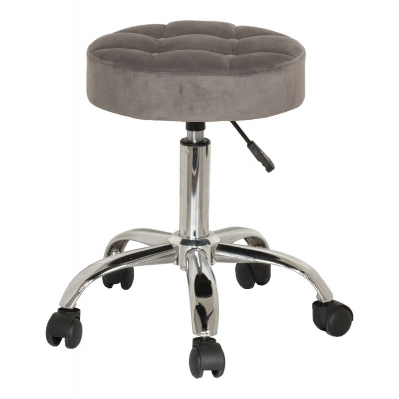 Hillsdale Furniture - Nora Metal Adjustable Backless Vanity/Office Stool, Chrome with Chrome with Gray Velvet - 51098
