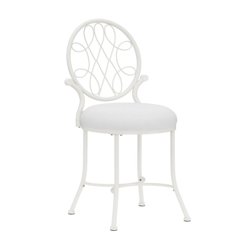 Hillsdale Furniture - O'Malley Metal Vanity Stool, Shiny White with White Fabric - 51052