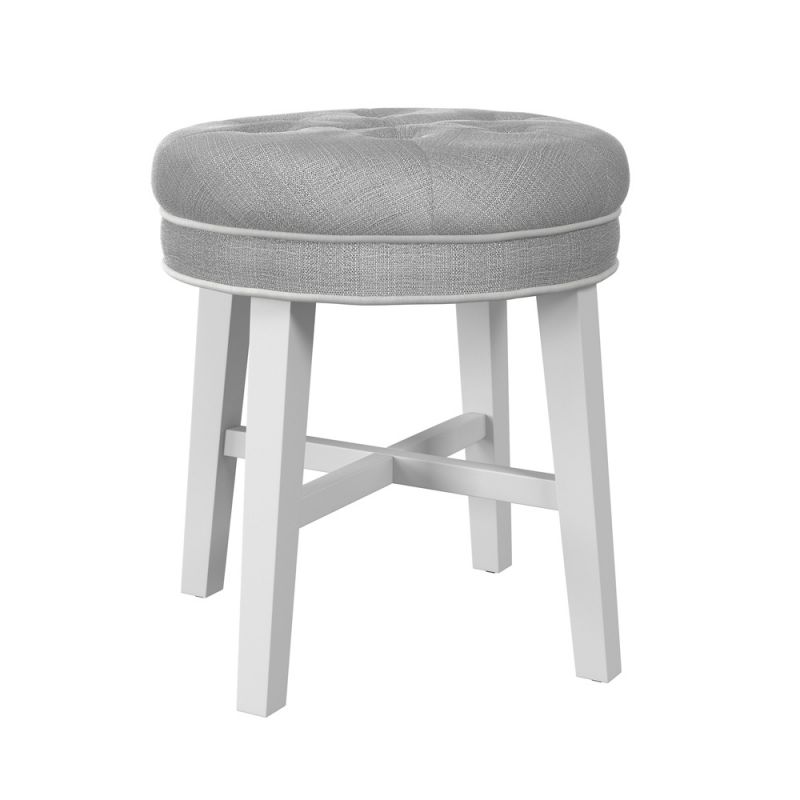 Hillsdale Furniture - Sophia Tufted Backless Vanity Stool, White with Gray Fabric - 51007