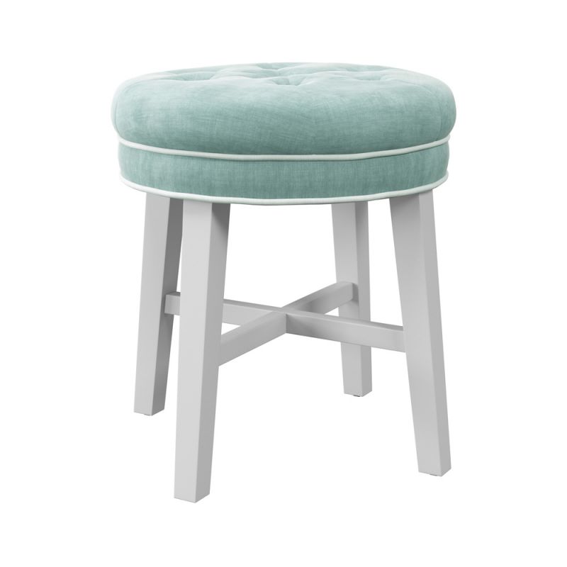 Hillsdale Furniture - Sophia Tufted Backless Vanity Stool, White with Spa Blue Fabric - 51008