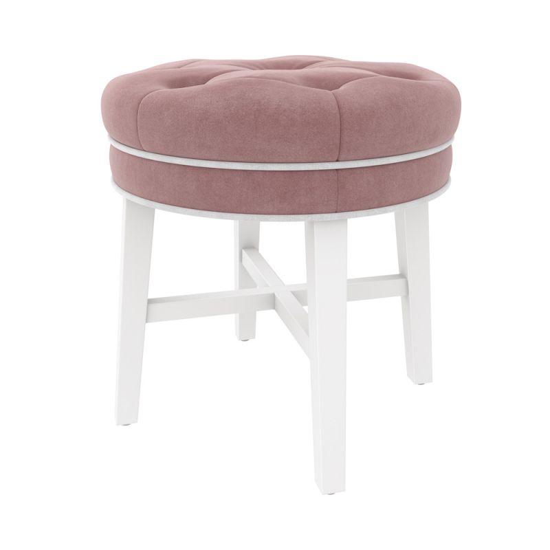 Hillsdale Furniture - Sophia Wood Backless Vanity Stool, White with Pink Fabric - 51121