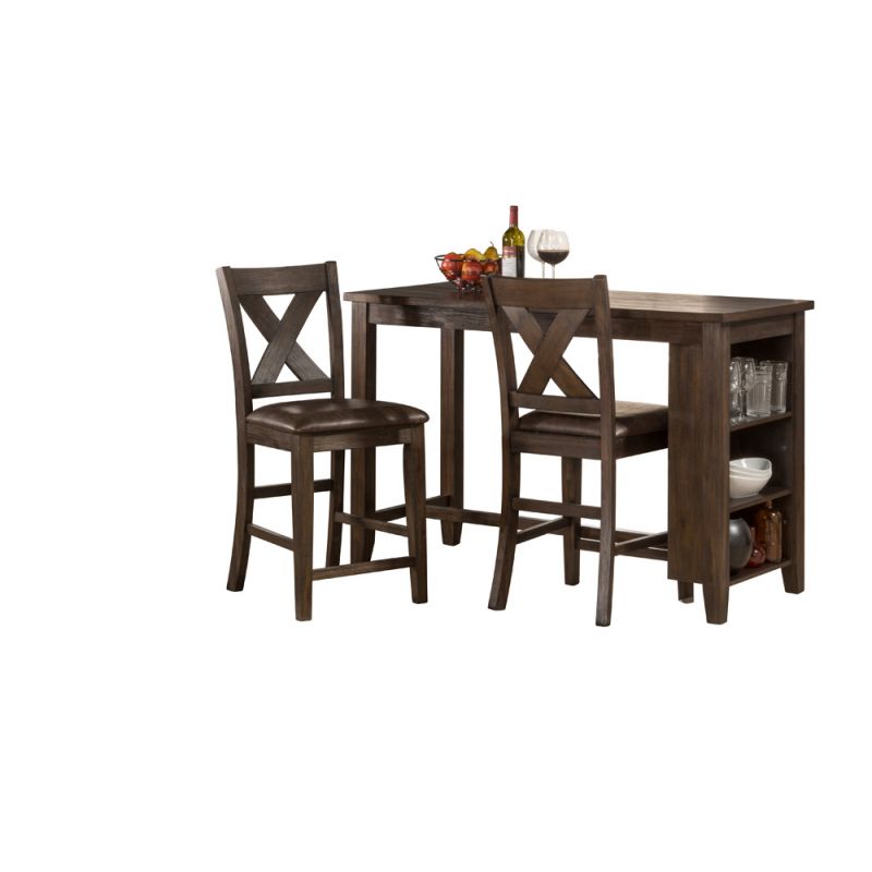 Hillsdale Furniture - Spencer Wood 3 Piece Counter Height Dining with X Back Stools, Dark Espresso Wire Brush - 4703CTB3S2