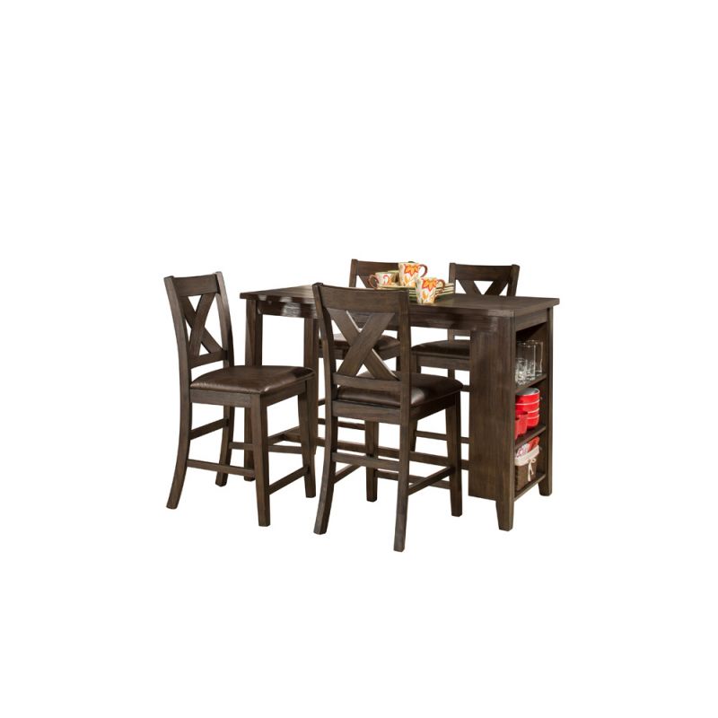 Hillsdale Furniture - Spencer Wood 5 Piece Counter Height Dining Set with X Back Stools, Dark Espresso Wire Brush - 4703CTB5S2