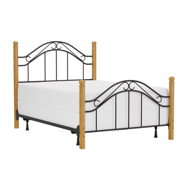 Hillsdale Furniture - Winsloh Full Metal Bed with Oak Wood Posts, Black - 164BFR