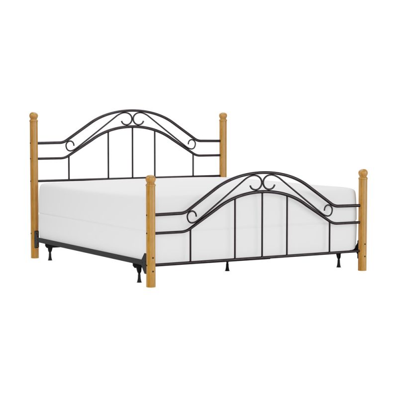 Hillsdale Furniture - Winsloh Metal King Bed with Frame and Oak Wood Posts, Black - 164BKR