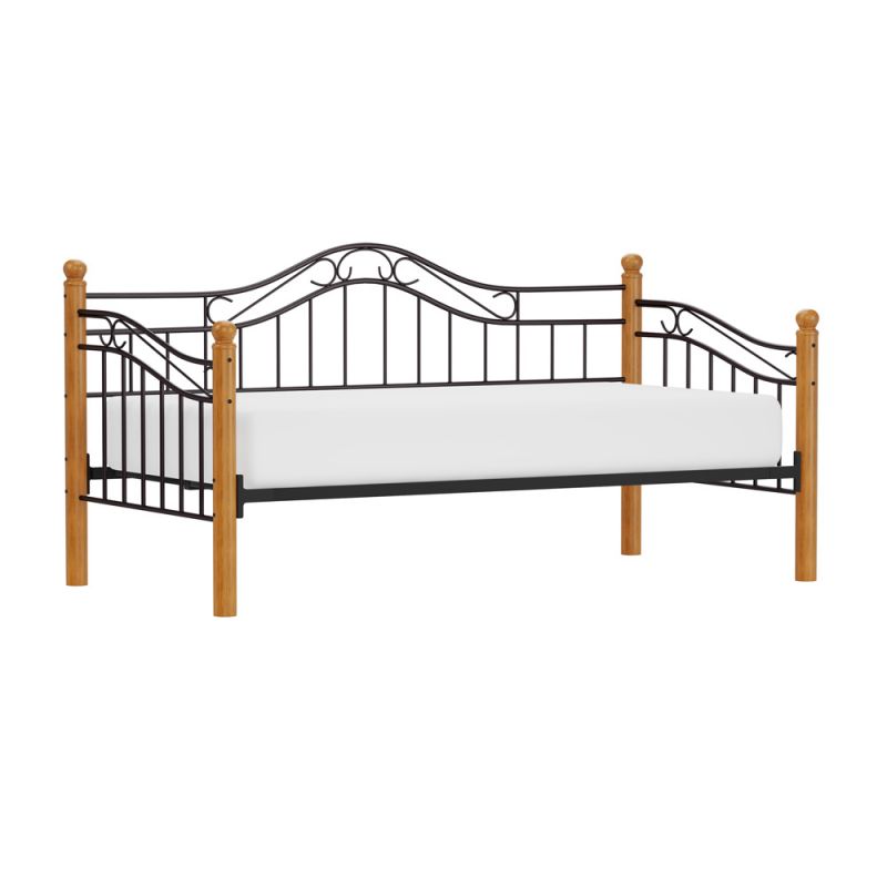 Hillsdale Furniture - Winsloh Metal Twin Daybed with Oak Wood Posts, Black - 123DBLH