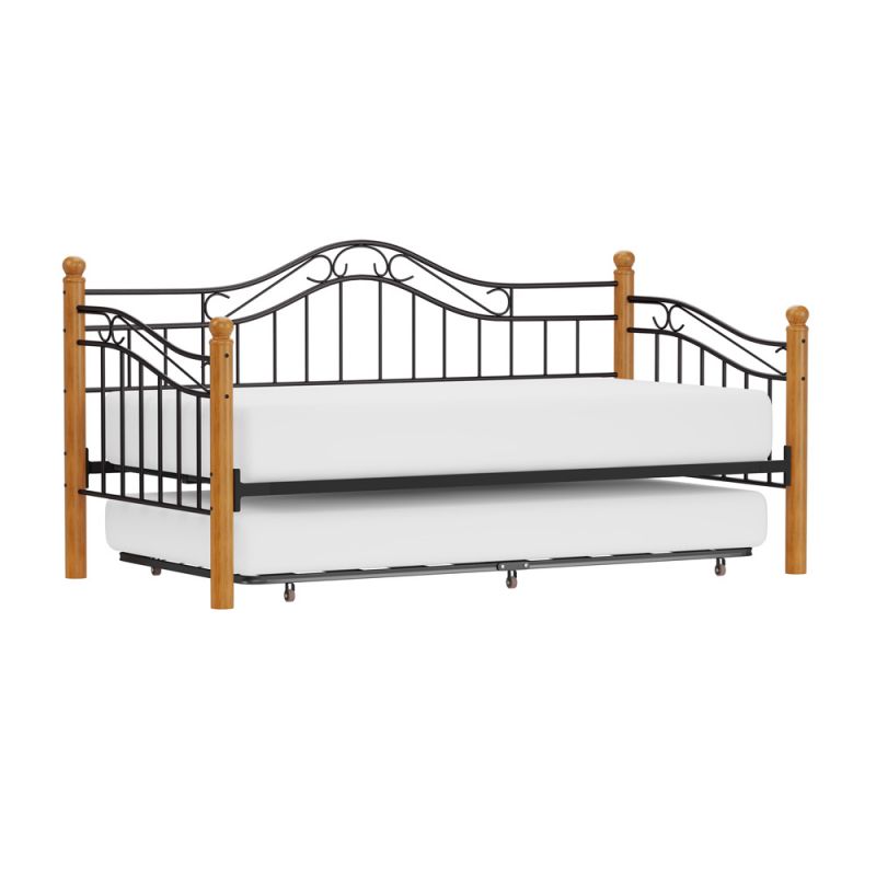 Hillsdale Furniture - Winsloh Metal Twin Daybed with Roll Out Trundle, Medium Oak - 123DBLHTR