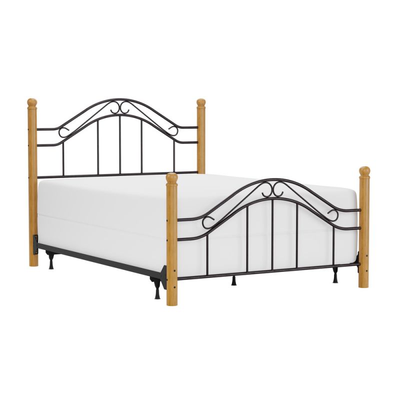 Hillsdale Furniture - Winsloh Queen Metal Bed with Frame and Oak Wood Posts, Black - 164BQR