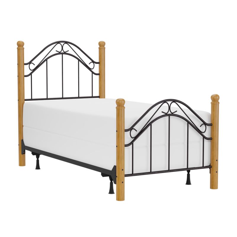 Hillsdale Furniture - Winslow Twin Metal Bed with Oak Posts, Black - 164BTWR