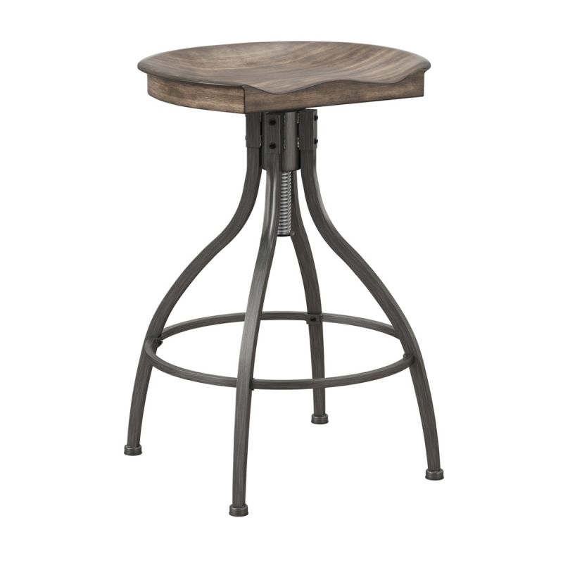 Hillsdale Furniture - Worland Backless Metal Adjustable Height Stool, Gray Metal with Charcoal Finished Wood - 5213-830