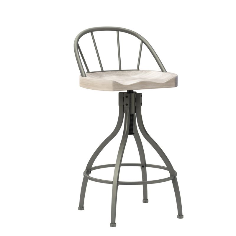 Hillsdale Furniture - Worland Metal Adjustable Height Stool with Back, Pewter Metal with Gray Finished Wood - 5287-831