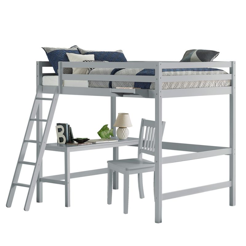 Hillsdale Kids and Teen - Caspian Full Loft Bed with Chair and Hanging Nightstand, Gray - 2177FLCH