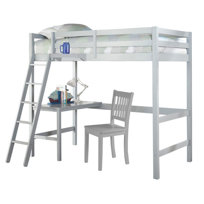 Hillsdale Kids and Teen - Caspian Twin Loft Bed with Desk Chair and Hanging Nightstand, Gray - 2177-320CH