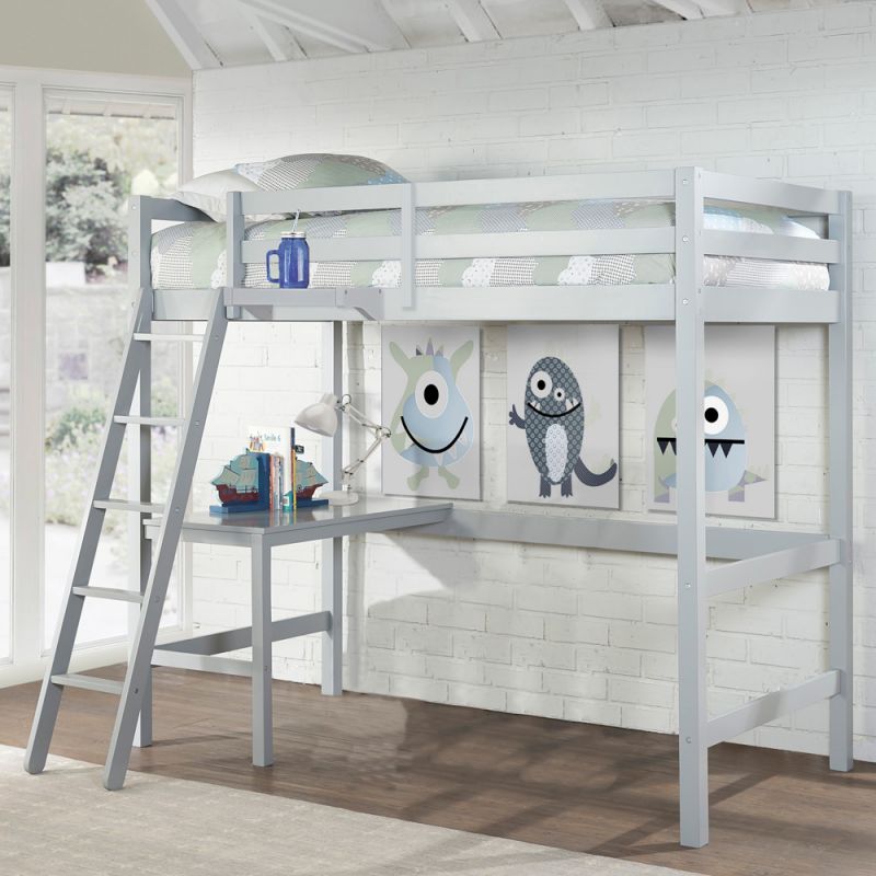 Hillsdale Kids and Teen - Caspian Twin Loft Bed with Hanging Nightstand, Gray - 2177-320H