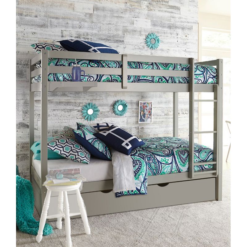 Hillsdale Kids and Teen - Caspian Twin Over Twin Bunk Bed with Trundle and Hanging Nightstand, Gray - 2177TBHNT