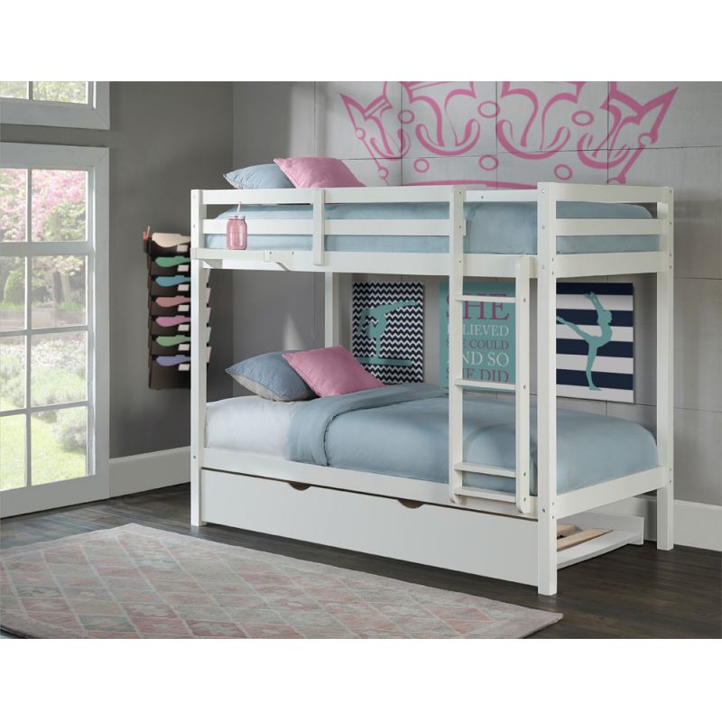 Hillsdale Kids and Teen - Caspian Twin Over Twin Bunk Bed with Trundle and Hanging Nightstand, White - 2179TBHNT