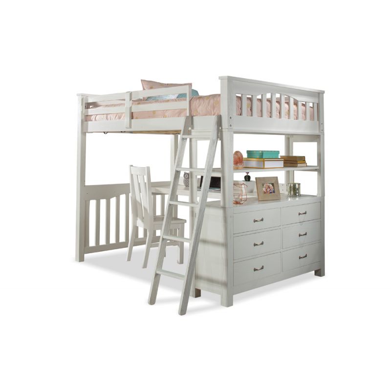 Hillsdale Kids and Teen - Highlands Wood Full Loft Bed with Desk and Chair, White - 12080NDC