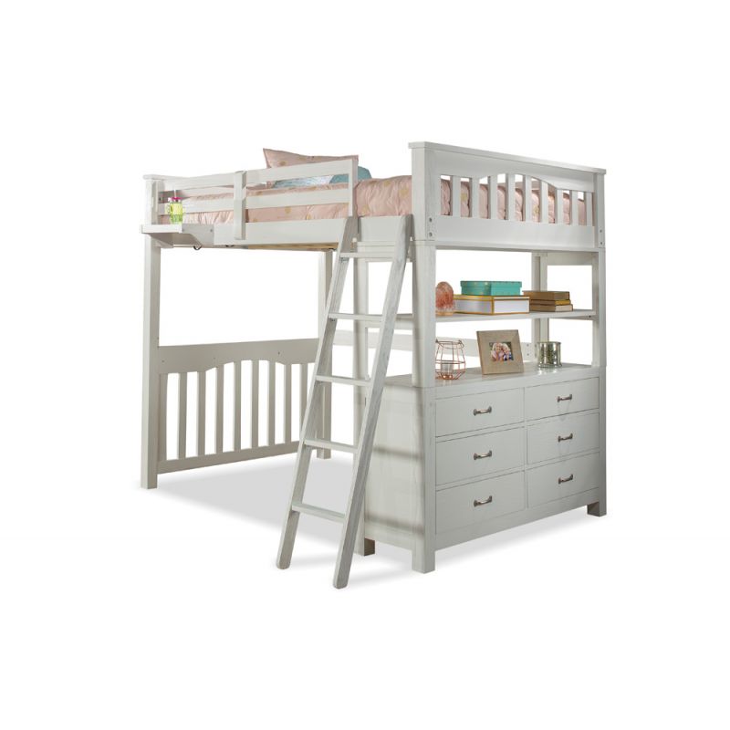 Hillsdale Kids and Teen - Highlands Wood Full Loft Bed with Hanging Nightstand, White - 12080NHN
