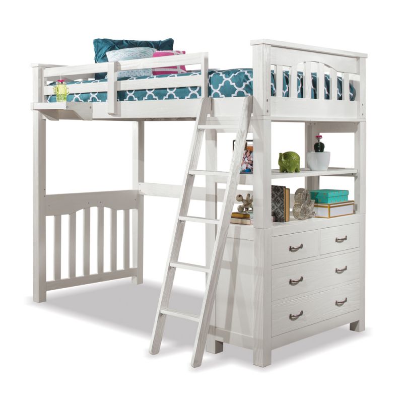 Hillsdale Kids and Teen - Highlands Wood Twin Loft Bed with Hanging Nightstand, White - 12070NHN
