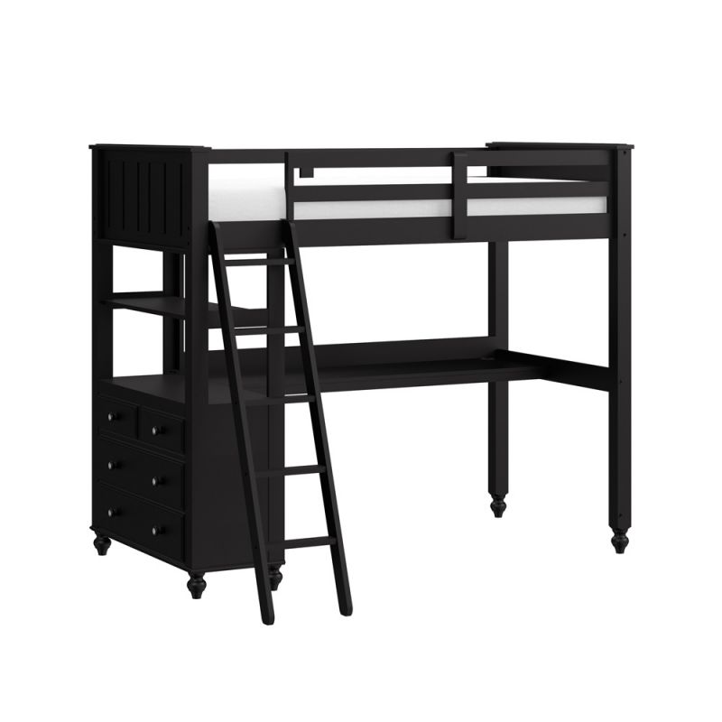 Hillsdale Kids and Teen - Lake House Twin Wood Loft with Desk and 3 Drawer Chest, Black - 3041N