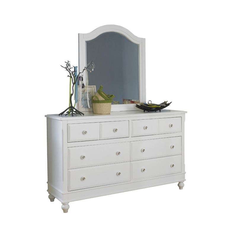 Hillsdale Kids and Teen - Lake House Wood 8 Drawer Dresser with Mirror, White - 1500NDM