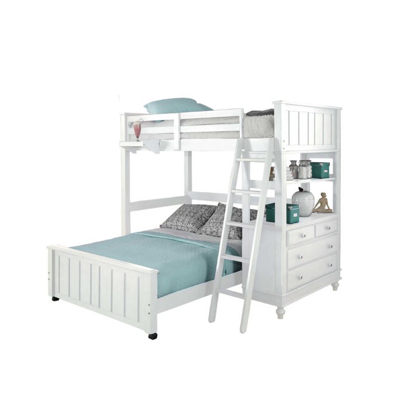 Hillsdale Kids and Teen - Lake House Wood Twin Loft with Full Lower Bed, White - 1040NLFB