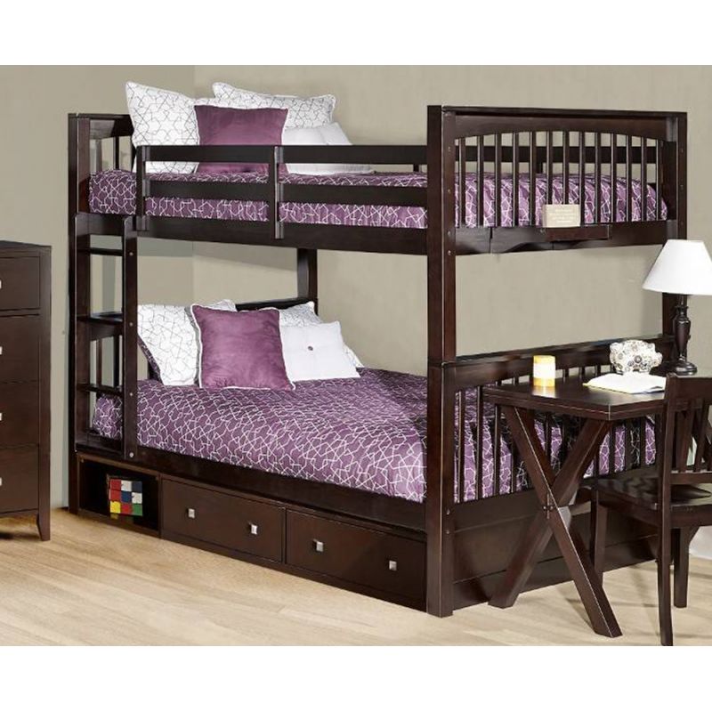 Hillsdale Kids and Teen - Pulse Wood Full Over Full Bunk Bed with Storage, Chocolate - 32060NS