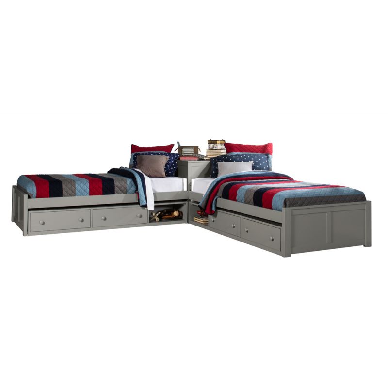 Hillsdale Kids and Teen - Pulse Wood Twin L-Shaped Bed with 2 Storage Units, Gray - 2311PLTB2ST