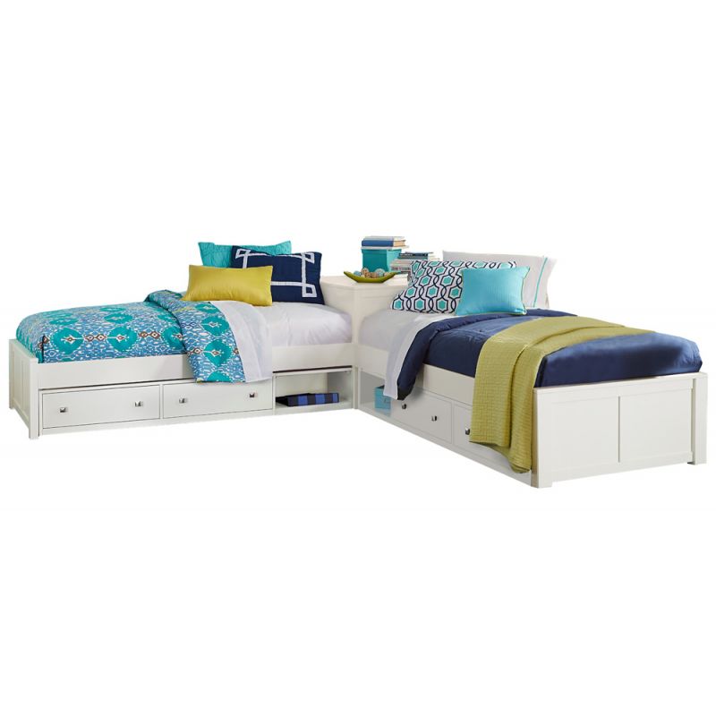 Hillsdale Kids and Teen - Pulse Wood Twin L-Shaped Bed with 2 Storage Units, White - 33051N2S