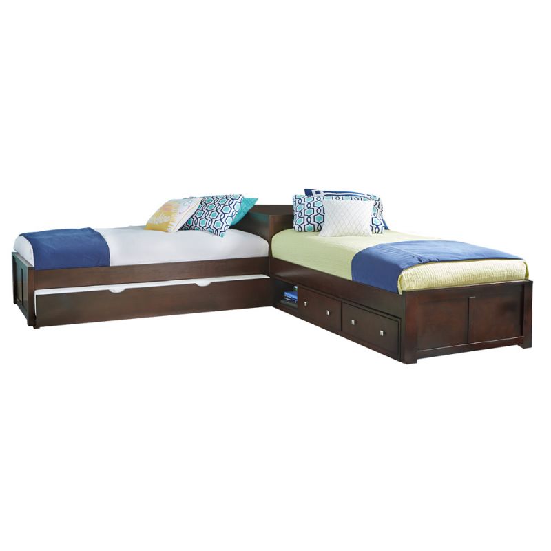 Hillsdale Kids and Teen - Pulse Wood Twin L-Shaped Bed with Storage and Trundle, Chocolate - 32051NST