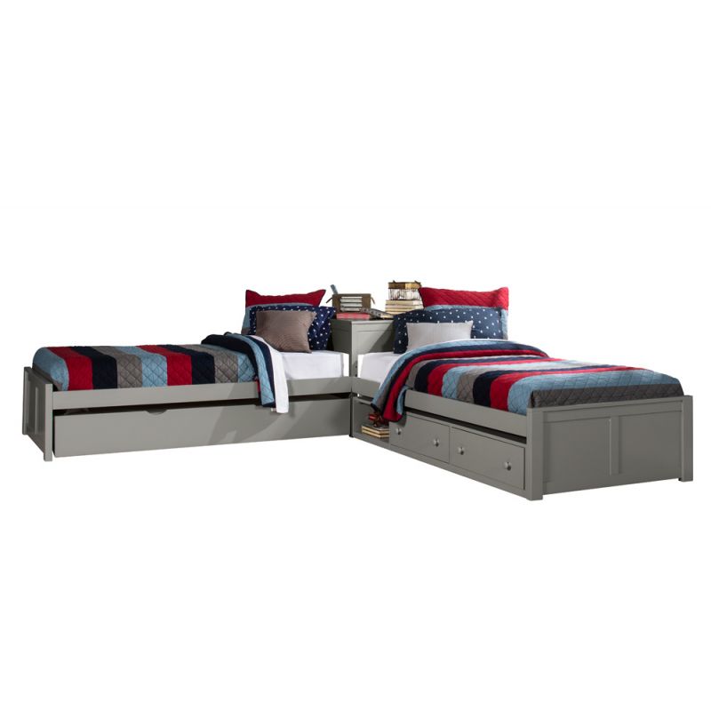 Hillsdale Kids and Teen - Pulse Wood Twin L-Shaped Bed with Storage and Trundle, Gray - 2311PLTBSTTR