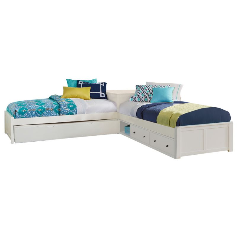 Hillsdale Kids and Teen - Pulse Wood Twin L-Shaped Bed with Storage and Trundle, White - 33051NST