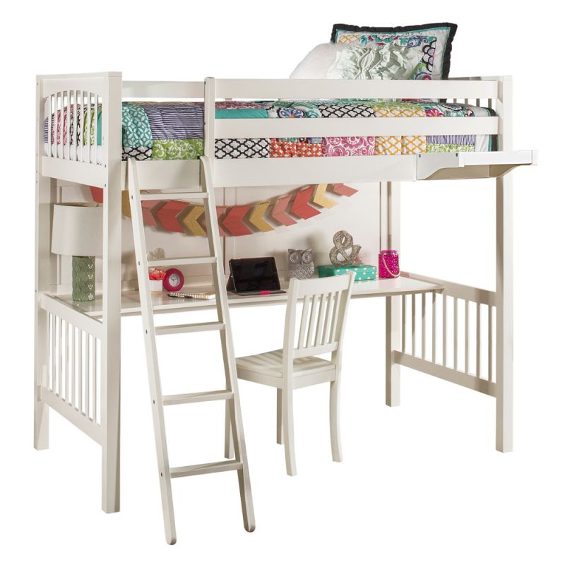 Hillsdale Kids and Teen - Pulse Wood Twin Loft Bed with Chair and Hanging Nightstand, White - 33070NHC