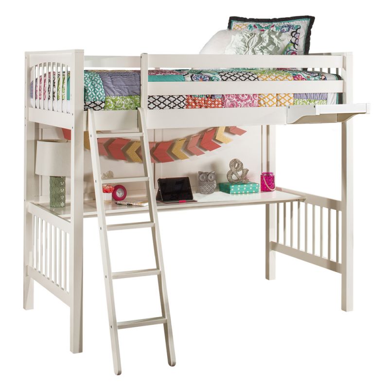 Hillsdale Kids and Teen - Pulse Wood Twin Loft Bed with Hanging Nightstand, White - 33070NH