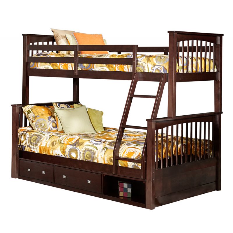 Hillsdale Kids and Teen - Pulse Wood Twin Over Full Bunk Bed with Storage, Chocolate - 32050NS