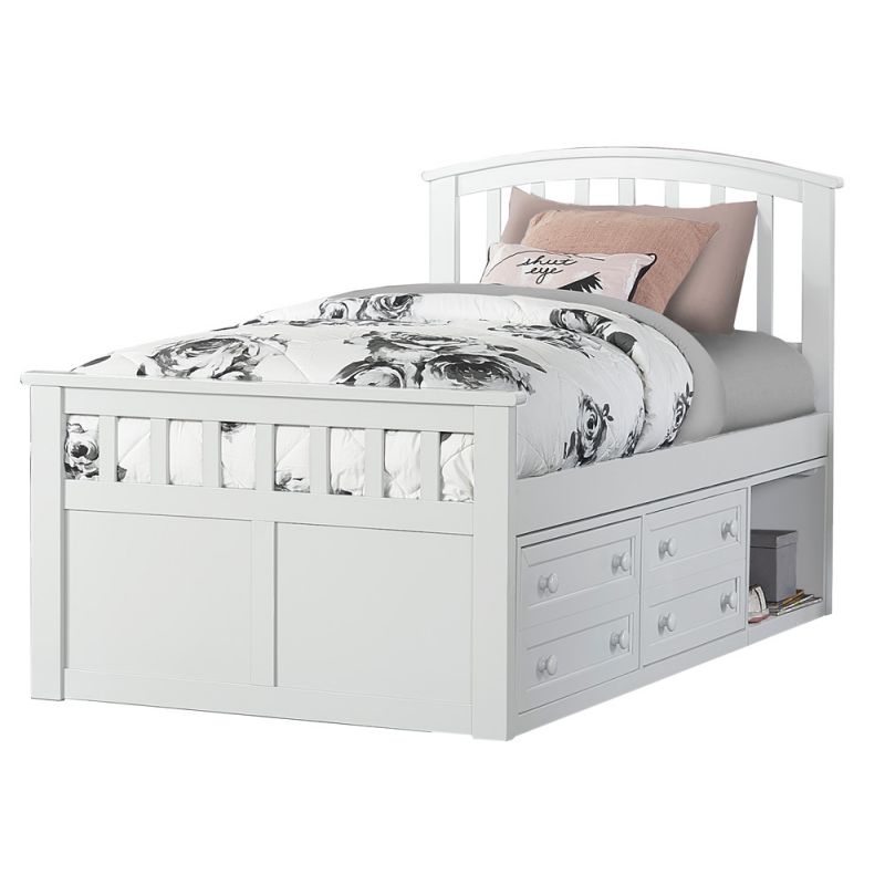 Hillsdale Kids and Teen - Schoolhouse 4.0 Charlie Wood Twin Captain's Bed with 2 Storage Units, White - 2184CCTB2