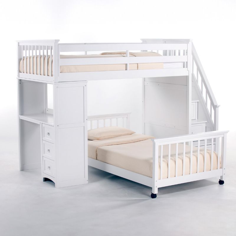 Hillsdale Kids and Teen - Schoolhouse 4.0 Wood Full Lower Stair Loft Bed, White - 7090NLWBF