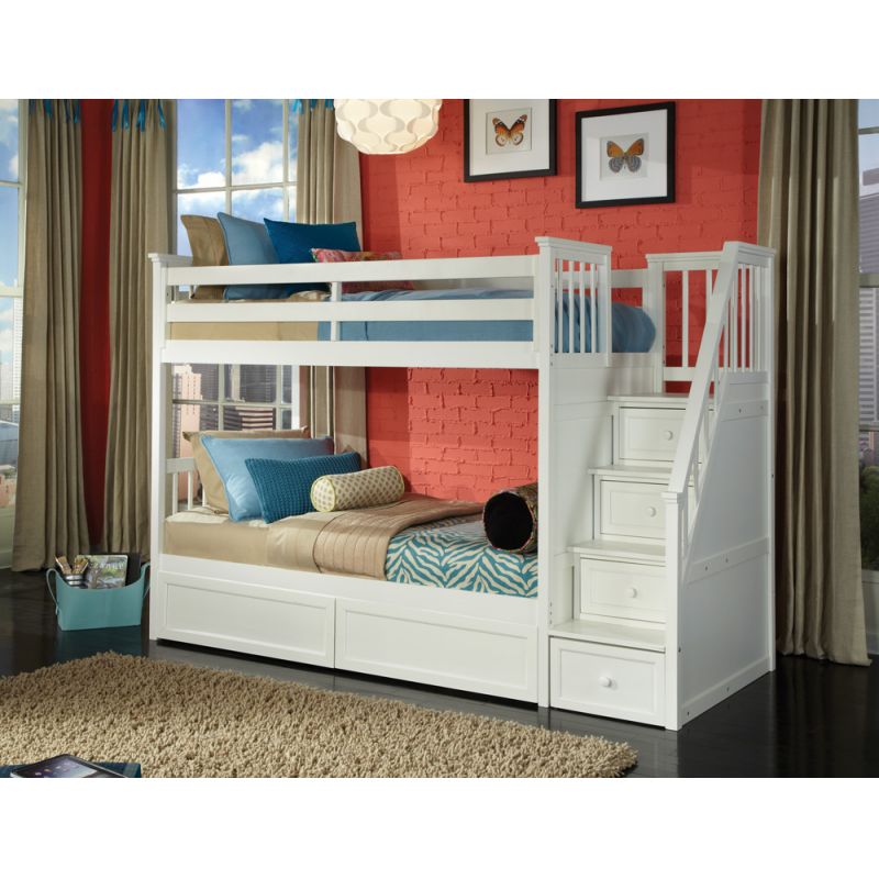 Hillsdale Kids and Teen - Schoolhouse Wood Stair Bed Bunk with Storage, White - 7090NBS