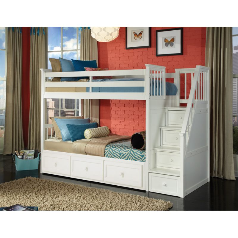 Hillsdale Kids and Teen - Schoolhouse Wood Stair Bed Bunk with Trundle, White - 7090NBT